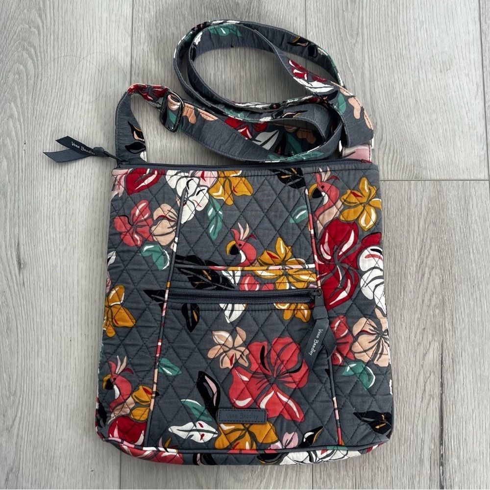 Vera Bradley Gray Floral Coastal Quilted Crossbody Bag